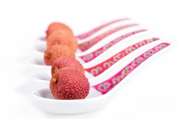 Fruit Art Print featuring the photograph Lychees on spoons by Jane Rix