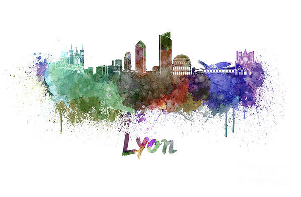 Lyon Skyline Art Print featuring the painting Lyon skyline in watercolor by Pablo Romero