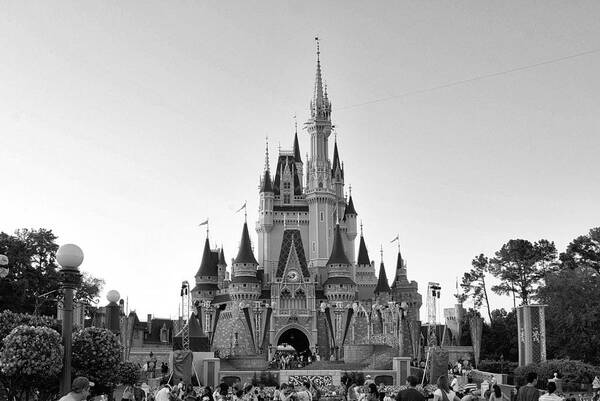 Castle Art Print featuring the photograph Magic Kingdom Castle In Black And White by Thomas Woolworth