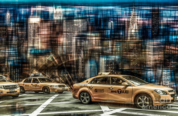 Nyc Art Print featuring the photograph Manhattan - Yellow Cabs - future by Hannes Cmarits