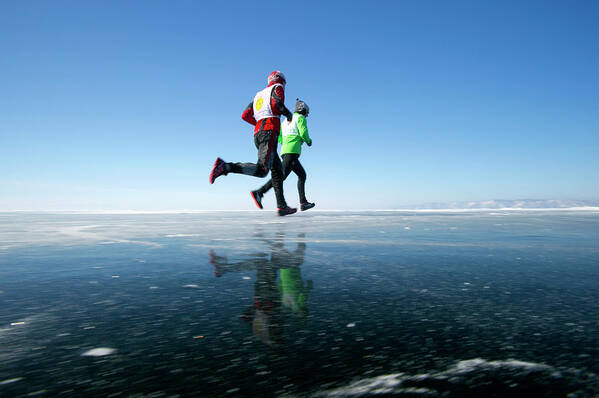 Baikal Ice Marathon Art Print featuring the photograph Marathon Runners by Louise Murray