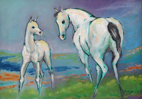Mare And Foal Art Print featuring the painting Mare and Foal by Carol Jo Smidt