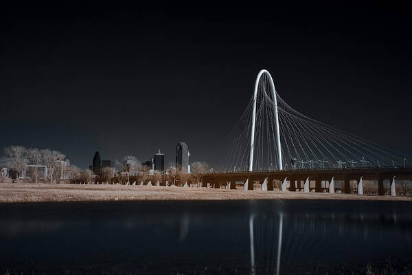 Dallas Art Print featuring the photograph Margaret Hunt Hill Bridge and Dallas Skyline in Infrared by Todd Aaron