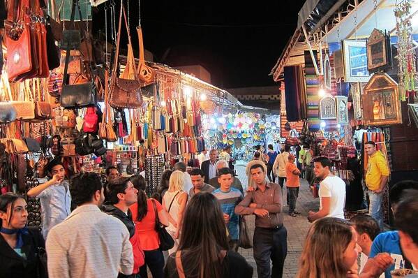 Morocco Art Print featuring the photograph Market Life at Night 2 by Teresa Ruiz