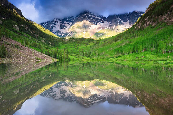 Adam Pender Art Print featuring the photograph Maroon Bells Mirror by Adam Pender