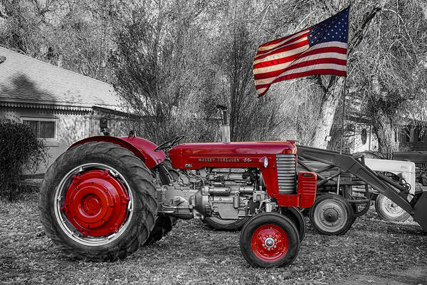 Tractor Art Print featuring the photograph Massey - Feaguson 65 Tractor with USA Flag BWSC by James BO Insogna