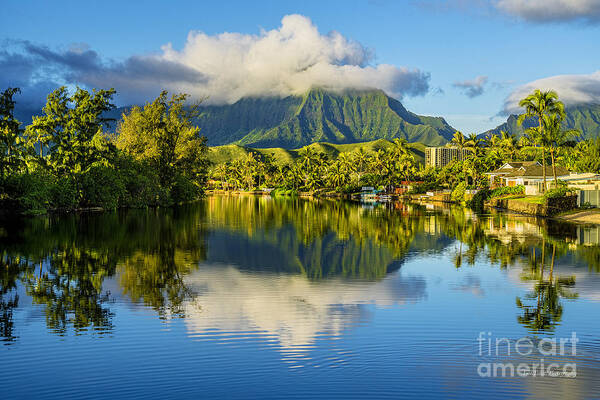 Maunawili Stream Art Print featuring the photograph Maunawili Stream and the Koolau Mountains Cloudy by Aloha Art