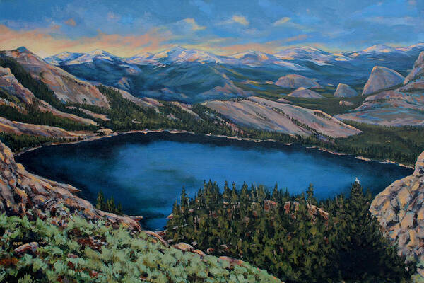 National Park Art Print featuring the painting May Lake by Les Herman