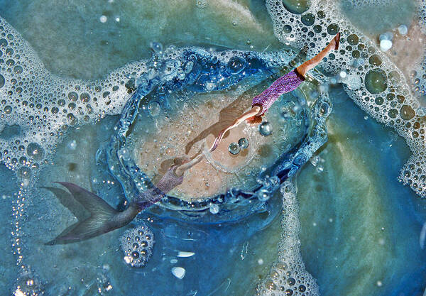 Mermaid Art Print featuring the digital art Meeting at the Surface by Betsy Knapp