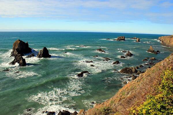 Waves Art Print featuring the photograph Mendocino Rocks by Leigh Meredith