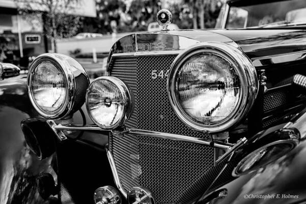 Car Art Print featuring the photograph Mercedes 544k Grille - BW by Christopher Holmes