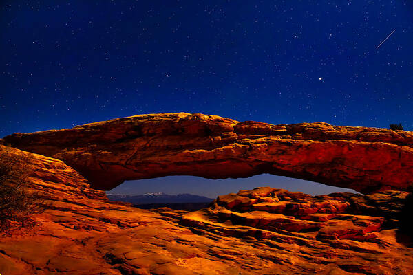 Mesa Arch Art Print featuring the photograph Mesa Arch Night Sky With Shooting Star by Greg Norrell