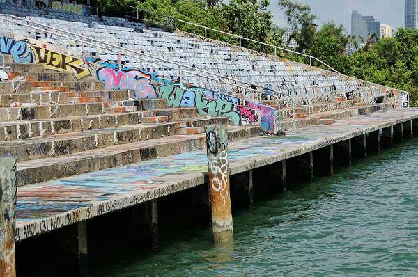 Miami Marine Stadium Art Print featuring the photograph Miami Marine Stadium-Graffiti by Bradford Martin