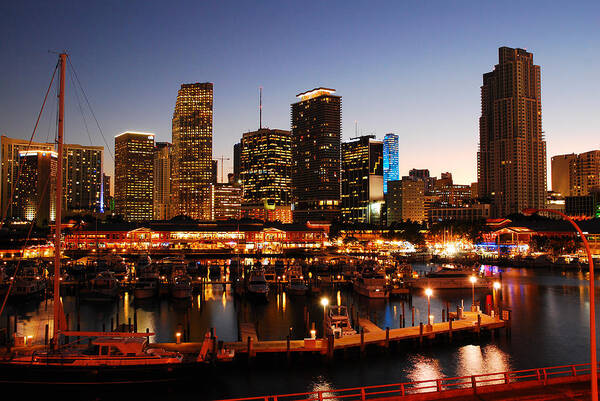 Miami Art Print featuring the photograph Miami Skyline at Dusk by James Kirkikis