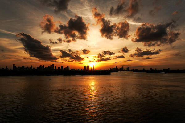 Miami Beach Art Print featuring the photograph Miami Skyline Sunset by Gary Dean Mercer Clark