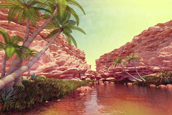 Oasis Art Print featuring the digital art Midday at the Oasis by Matthew Lindley