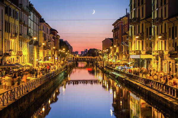 People Art Print featuring the photograph Milano, Naviglio Grande by Deimagine