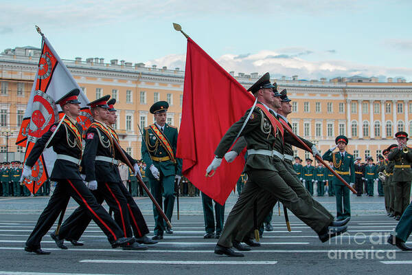 Marching Art Print featuring the photograph Military Parade On Palace Square by Holger Leue