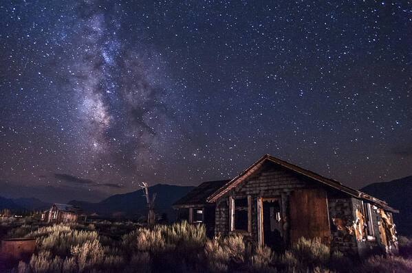 Night Art Print featuring the photograph Milky Way over Hwy. 395 Shacks by Cat Connor