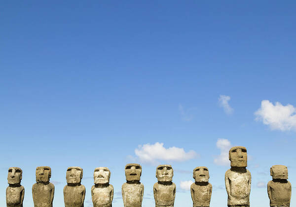 Statue Art Print featuring the photograph Moai Statues At Ahu Tongariki, Easter by David Madison