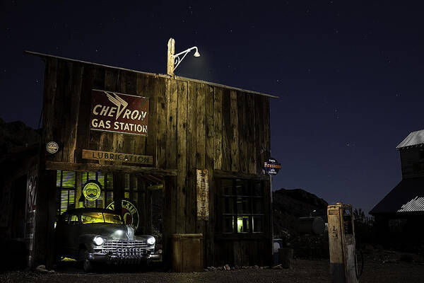  Art Print featuring the photograph Mojave Nights at the Chevron Gas Station by James Sage