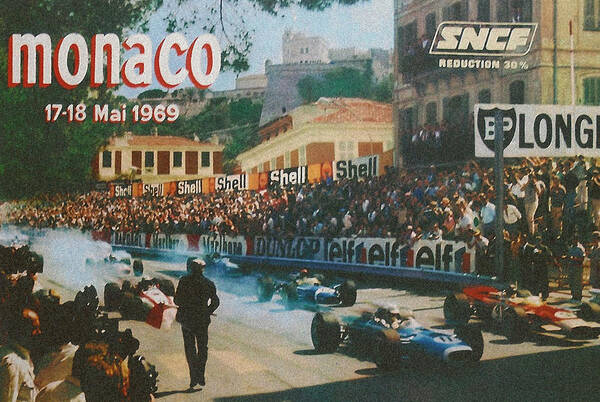 Monaco Grand Prix Art Print featuring the digital art Monaco 1969 by Georgia Clare