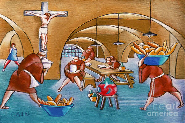 Monks Art Print featuring the painting Monks Meal by William Cain