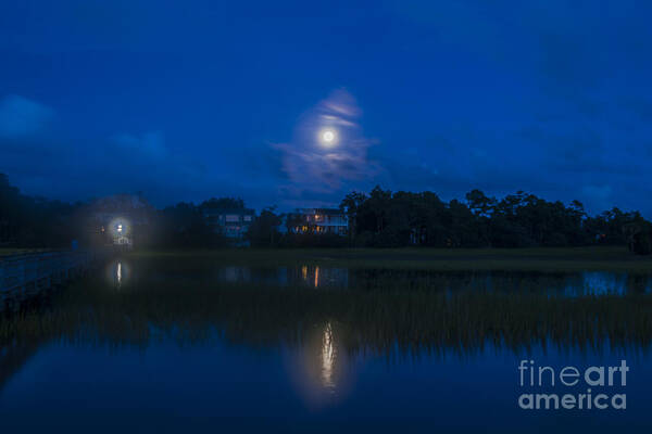 Moon Art Print featuring the photograph Moon over the Wando by Dale Powell