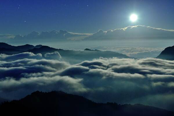 Scenics Art Print featuring the photograph Moonlight And Clouds by Photo By Vincent Ting