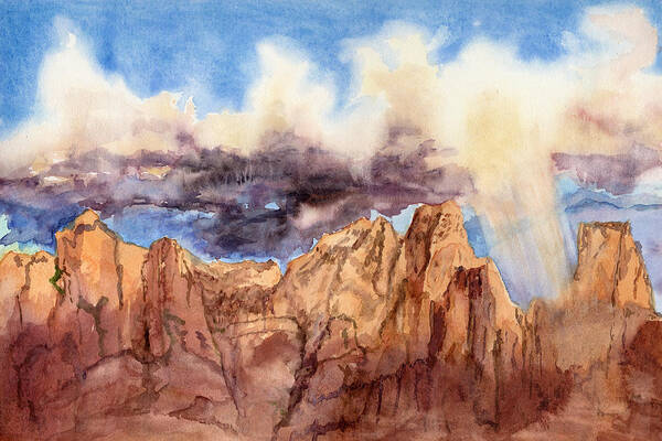  Art Print featuring the painting Moonsoon over the Superstitions by Jane Hayes