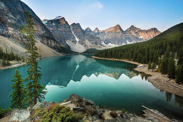 Tranquility Art Print featuring the photograph Moraine Lake by © Copyright 2011 Sharleen Chao