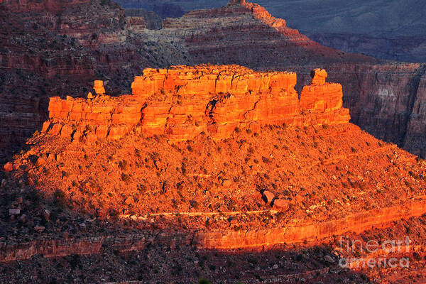 Grand Canyon Art Print featuring the photograph Morning Light Illuminates Rock Formation Grand Canyon National Park by Shawn O'Brien