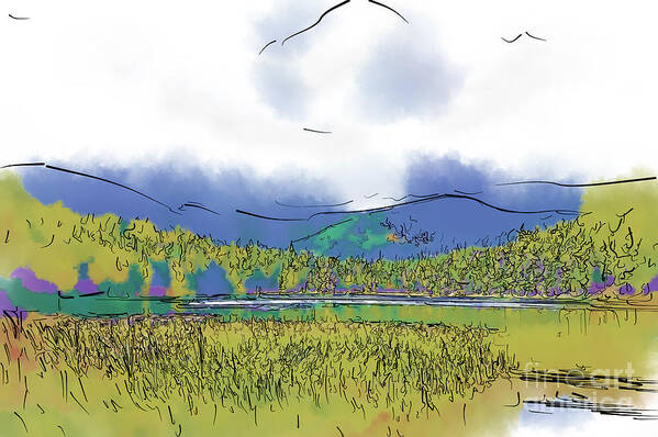 Mountain Art Print featuring the digital art Mountain Meadow Lake by Kirt Tisdale