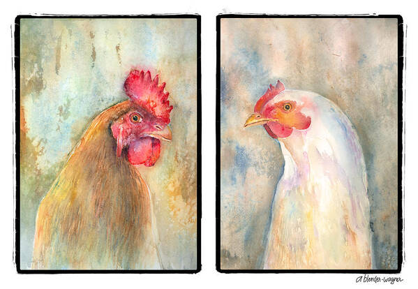 Chicken Art Print featuring the painting Mr. And Mrs. by Arline Wagner