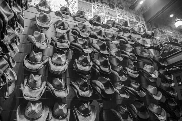 Nashville Art Print featuring the photograph Nashville Hats Black and White by John McGraw