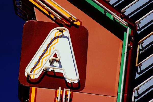 Aztec Art Print featuring the photograph Neon A - Aztec Theater by Daniel Woodrum