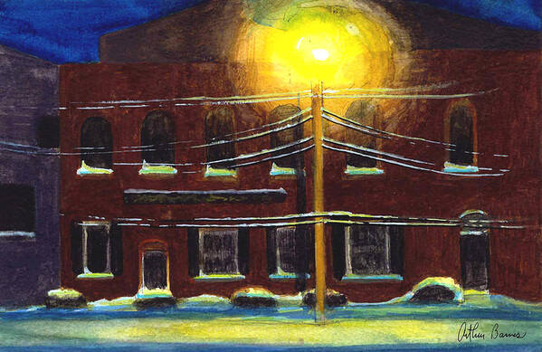 Night Scenes Art Print featuring the painting New Snow by Arthur Barnes