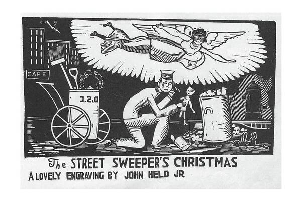 100729 Jhe John Held Art Print featuring the drawing Street Sweeper's Christmas by John Held Jr