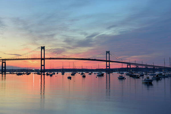 Scenics Art Print featuring the photograph Newport Bridge At Sunrise by Aimintang