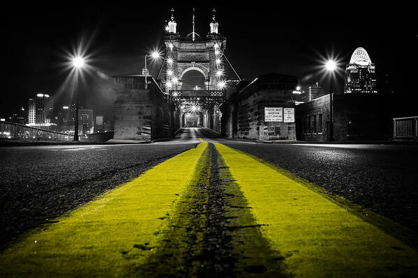 Roebling Art Print featuring the photograph Night Bridge by Keith Allen
