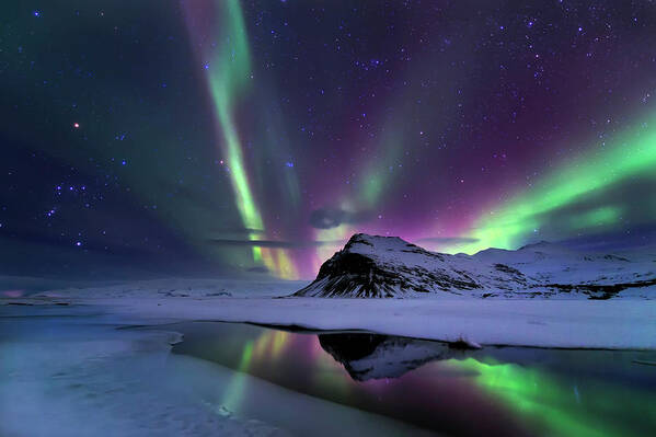 Iceland Art Print featuring the photograph Northern Lights Reflection by Andrea Auf Dem