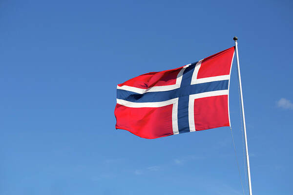 Pole Art Print featuring the photograph Norwegian Flag by Elin Enger