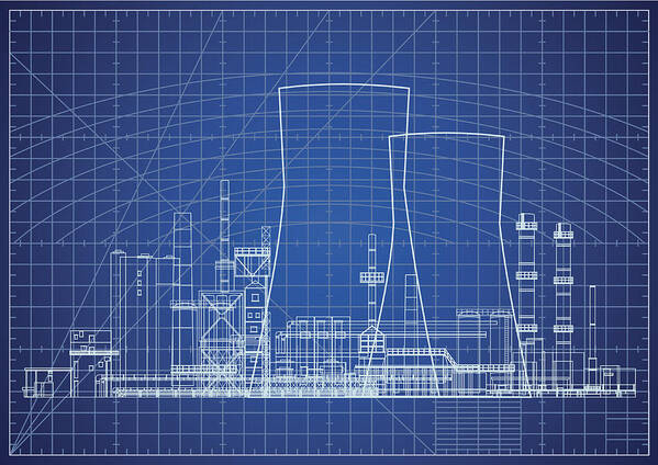 Art Art Print featuring the drawing Nuclear power plant blueprint vector illustration by Youst