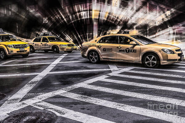 5th Art Print featuring the photograph NYC Yellow Cab on 5th Street - white by Hannes Cmarits