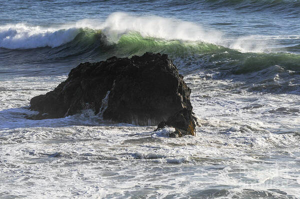 Bodega Bay California Wave Waves Water Oceans Sea Seas Pacific Ocean Bays Spray Shore Shores Shoreline Shorelines Waterscape Waterscapes Art Print featuring the photograph Ocean Spray by Bob Phillips