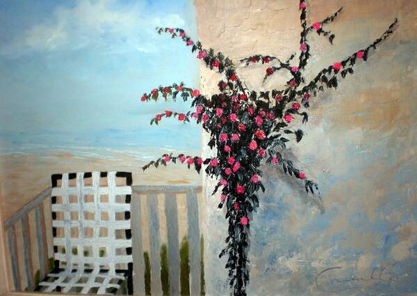 Feel The Ocean Breeze And The Scent Of Bougainvillea Enter Your Senses. Art Print featuring the painting Oceanside Bougainvillea by Ruben Carrillo