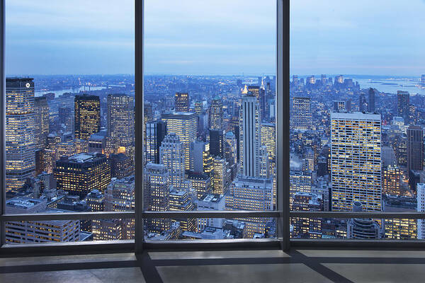 Office Art Print featuring the photograph Office Window Over A Lit City by Buena Vista Images