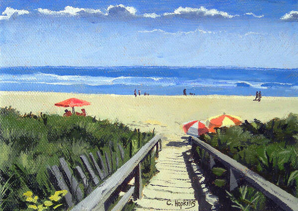 Christine Hopkins Art Print featuring the painting Ogunquit Footbridge Beach Ogunquit Maine by Christine Hopkins