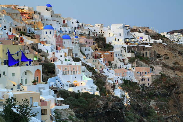 Tranquility Art Print featuring the photograph Oia City View In Santorini Island by Iñigo Escalante