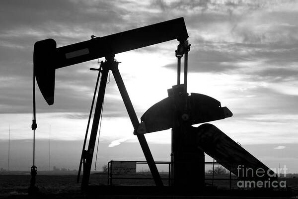 Oil Art Print featuring the photograph Oil Well Pump Jack Black and White by James BO Insogna